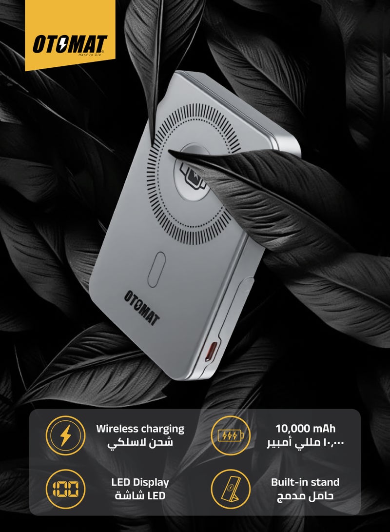 OTOMAT 10,000mAh Fast Wireless Power Bank with Stand & LED Display – High-Speed Charging for iPhone, Samsung, Android, Tablets, Power Bank, and More – Compact Design, Black - Image 3