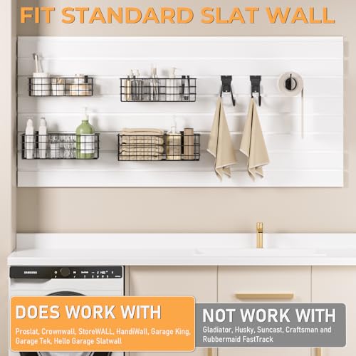 INCLY 30PCS Slatwall Accessories Set, Includes 4 Pack Ventilated Metal Wire Slatwall Baskets and 26PCS Multisized Heavy Duty Slatwall Hooks for Garage Organization Rooms Workshop Storage - Image 5