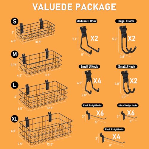INCLY 30PCS Slatwall Accessories Set, Includes 4 Pack Ventilated Metal Wire Slatwall Baskets and 26PCS Multisized Heavy Duty Slatwall Hooks for Garage Organization Rooms Workshop Storage - Image 2
