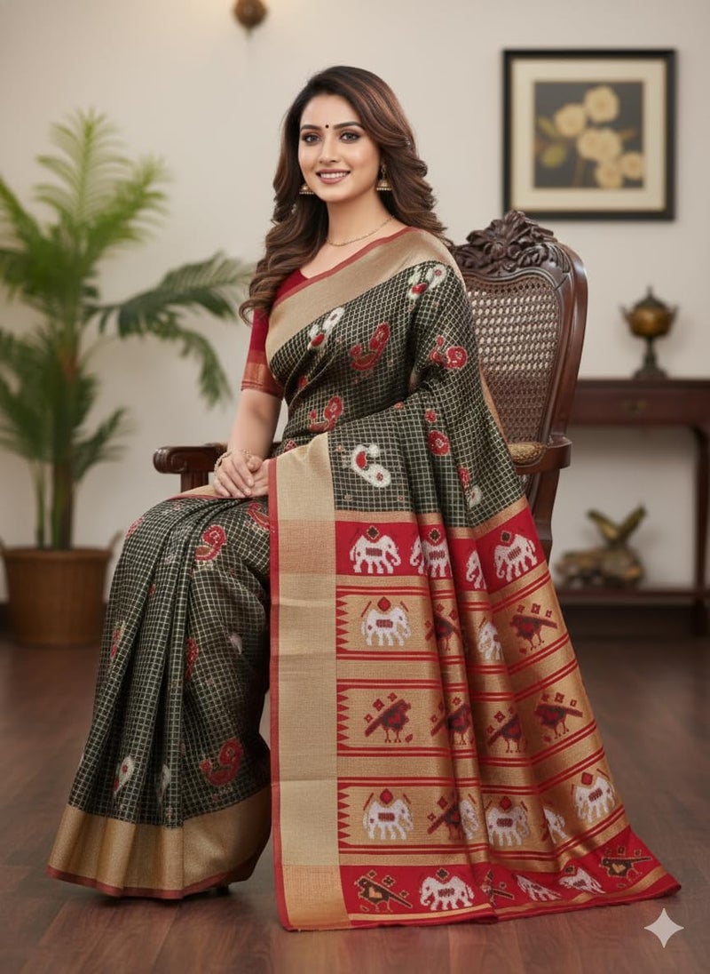 Vivatra Women Banarasi Soft Silk Saree | Jacquard Weaving with Rich Pallu & Border | Includ Matching Utitched Blouse Piece (VT-KP-6005-Black_Red) - Image 4