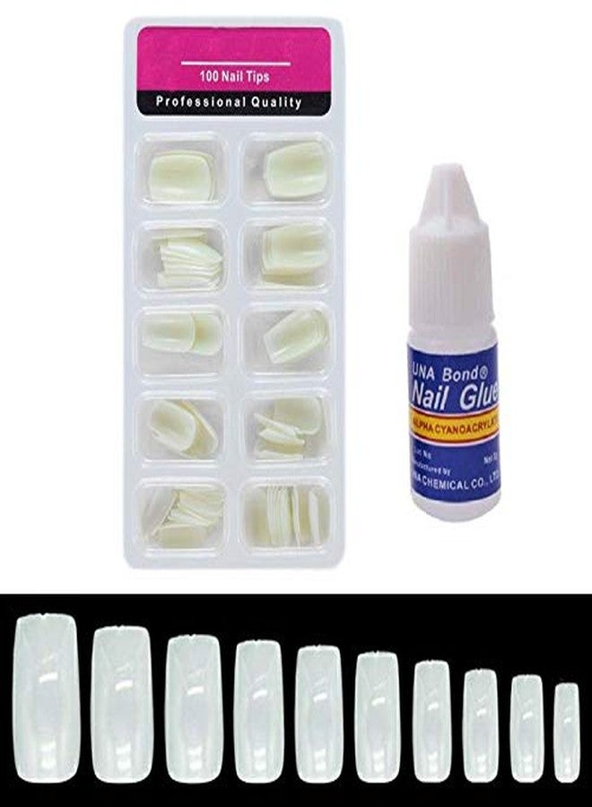 FAMEZA White Acrylic Artificial Nails for Nail Art, Combo of 100 Pieces and Nail Glue, 3 g - Image 1