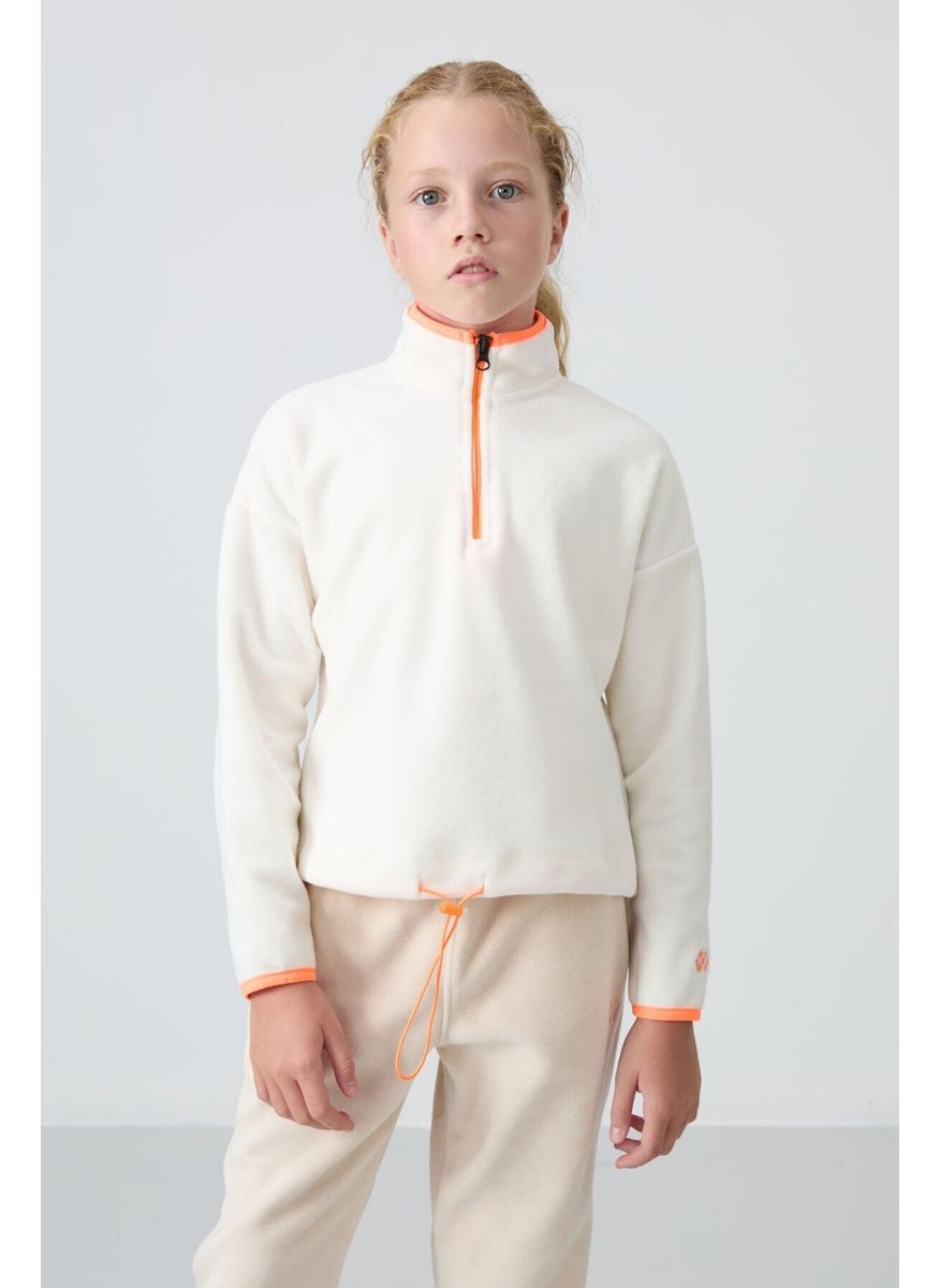 Tommy Life - Ecru Thick Soft Texture Standard Fit Embroidered Polar Fleece Girls Sweatshirt - 75151 - Image 1