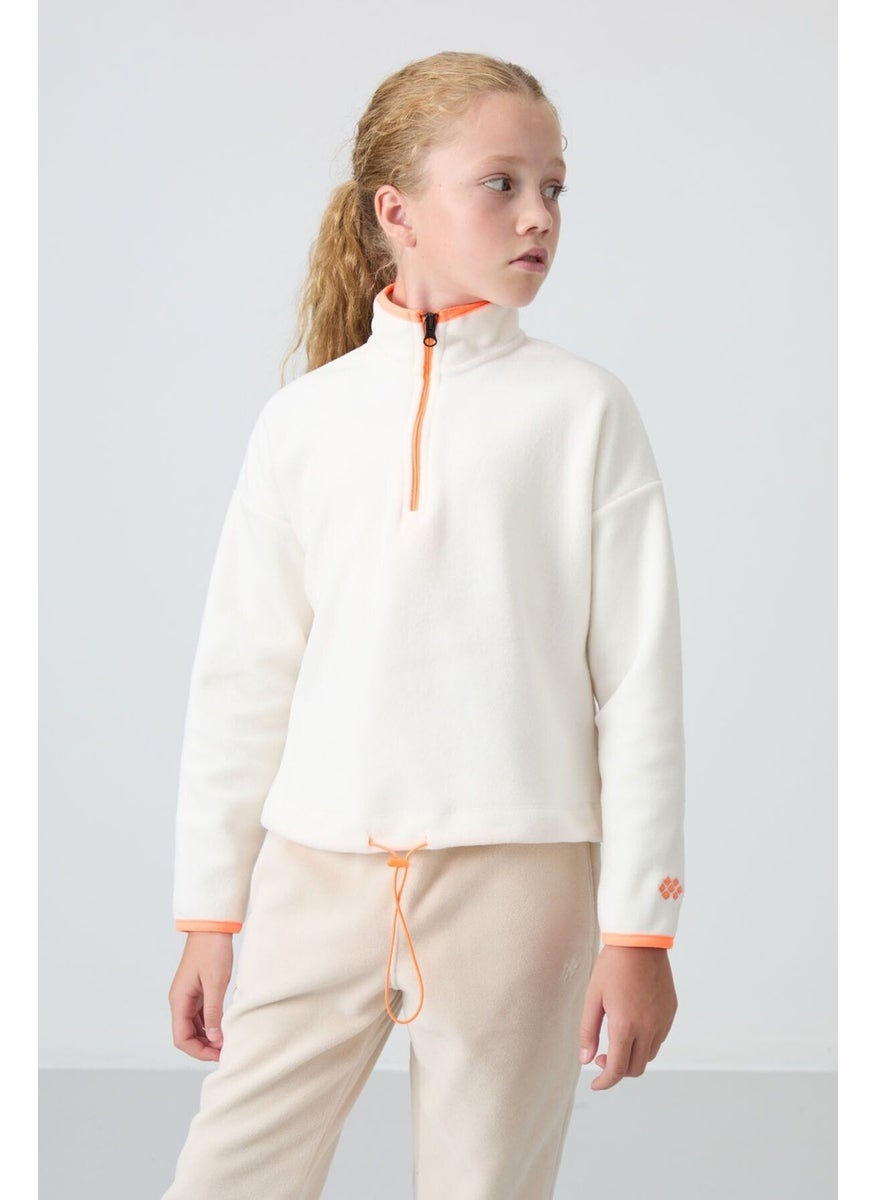 Tommy Life - Ecru Thick Soft Texture Standard Fit Embroidered Polar Fleece Girls Sweatshirt - 75151 - Image 1