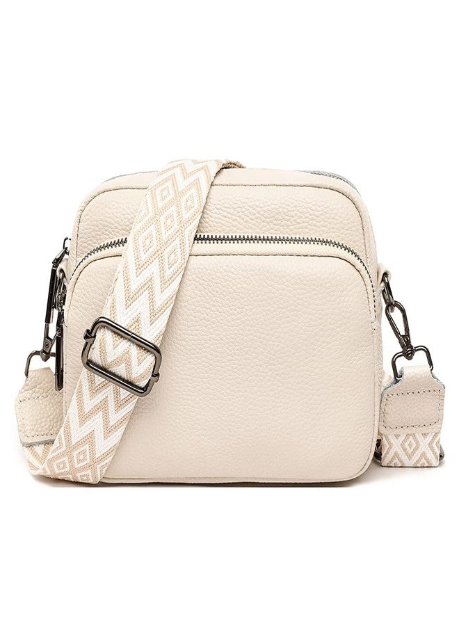 YFGBCX Camera Crossbody Bag for Women Genuine Leather Wide Strap Shoulder Bag Purse Trendy Design Camera Purse Crossbody Top Zip - Image 1