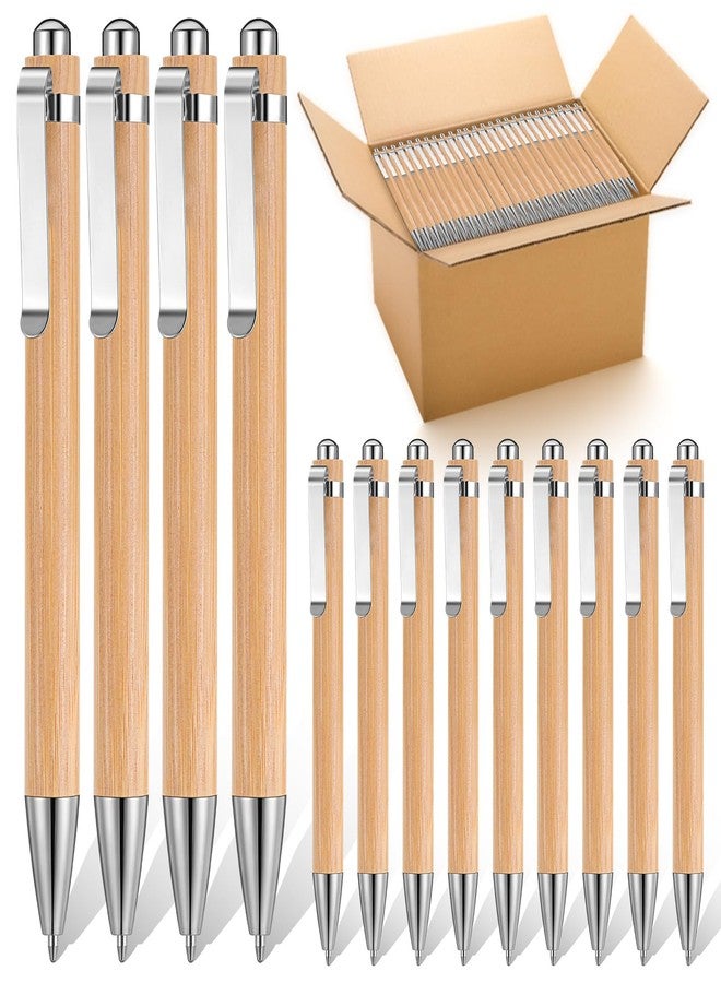 SHENLIU 100 Pcs Bamboo Pens Bulk Wooden Retractable Ballpoint Pen Black Ink 1mm Engraving Pens Customizable Gift Pen for Men Women Home Office School Employee Writing Signature Journaling - Image 1