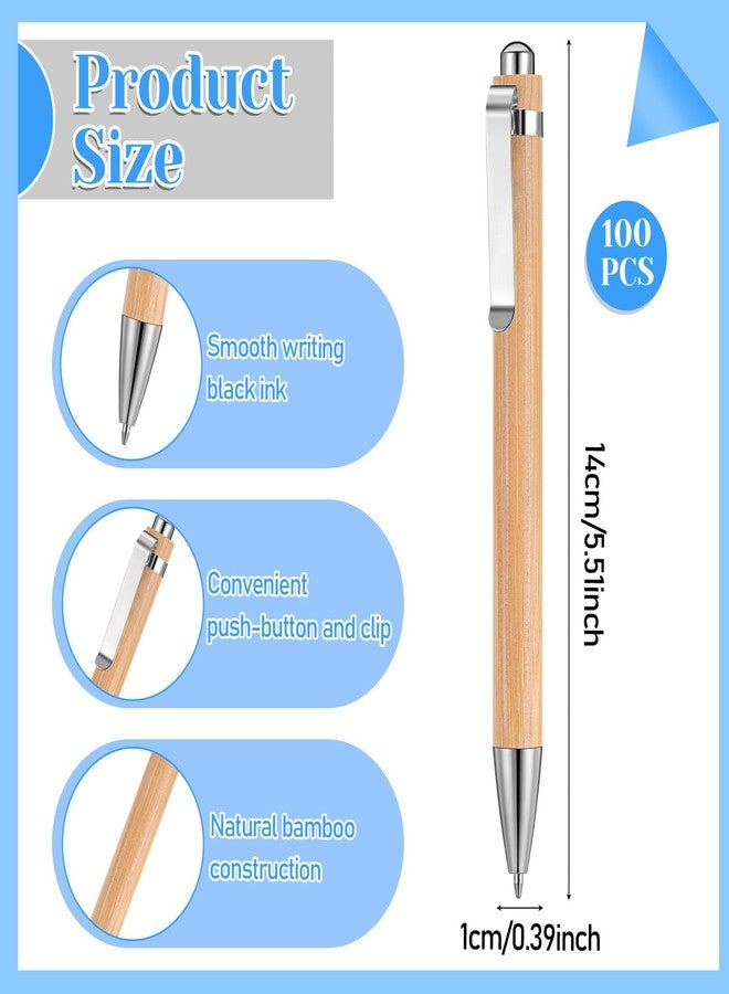 SHENLIU 100 Pcs Bamboo Pens Bulk Wooden Retractable Ballpoint Pen Black Ink 1mm Engraving Pens Customizable Gift Pen for Men Women Home Office School Employee Writing Signature Journaling - Image 2