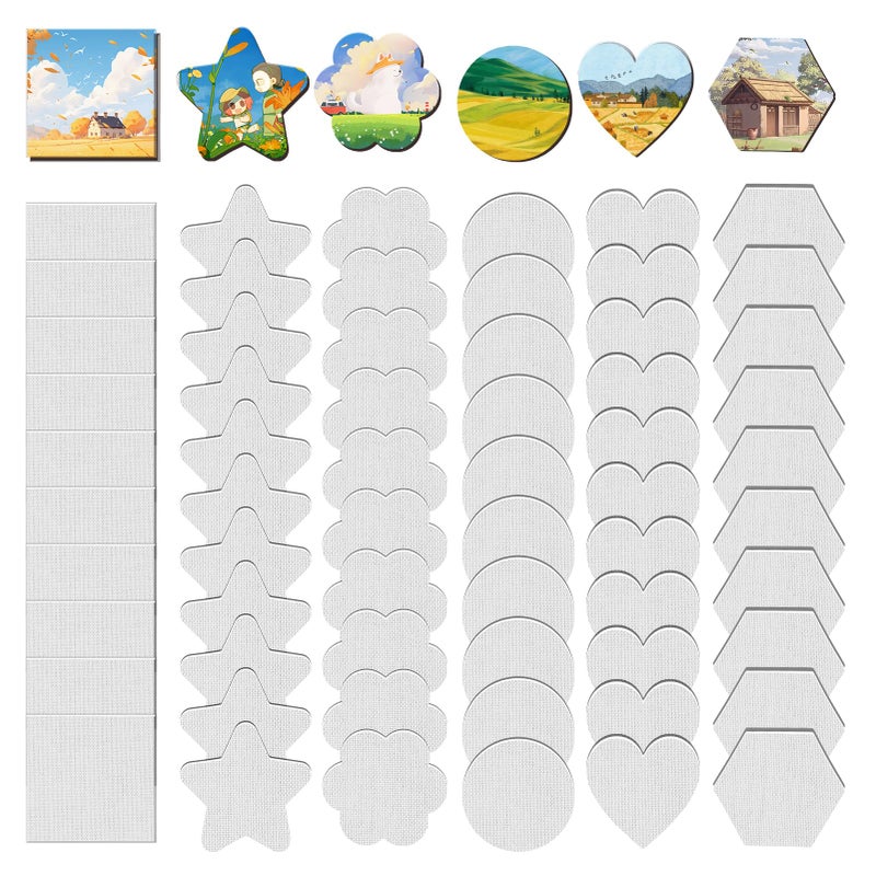 ZhouBoat 60 Pcs Magnetic Canvas Panel Mini Canvas Boards for Painting 3 Inch Small Canvases Bulk Mini Canvases DIY Decorative Magnets Painting Crafts for Fridge Locker Home Office Decor (Mixed Styles) - Image 1