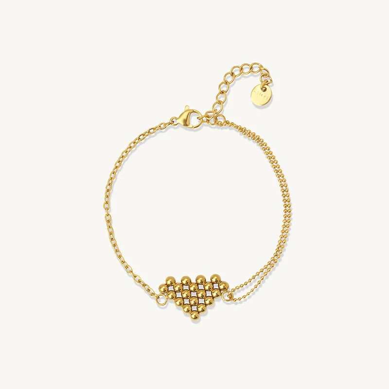 Palmonas 18k Gold Plated Beaded Heart Chain Bracelet For Women - Waterproof & Anti-Tarnish