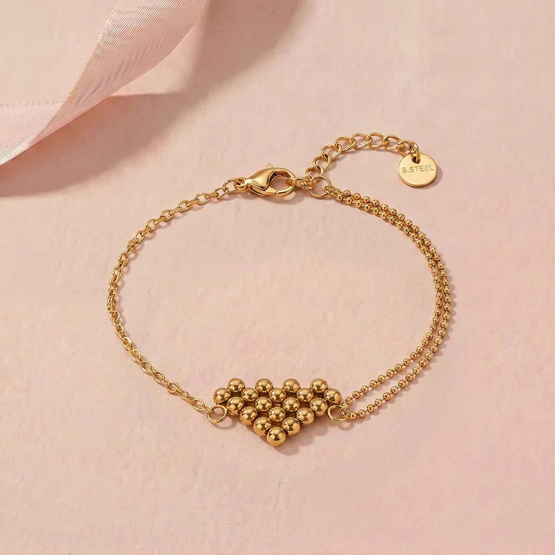 Palmonas 18k Gold Plated Beaded Heart Chain Bracelet For Women - Waterproof & Anti-Tarnish