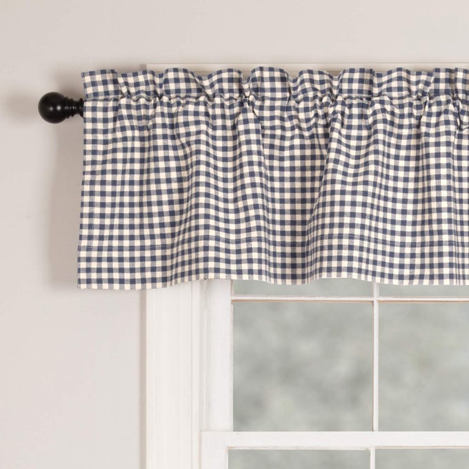 DOYLESTOWN BLUE GINGHAM CHECK VALANCE CURTAIN 16 X 72 BLUE CREAM CHECKS VINTAGE FARMHOUSE COUNTRY COTTAGE WINDOW TREATMENT