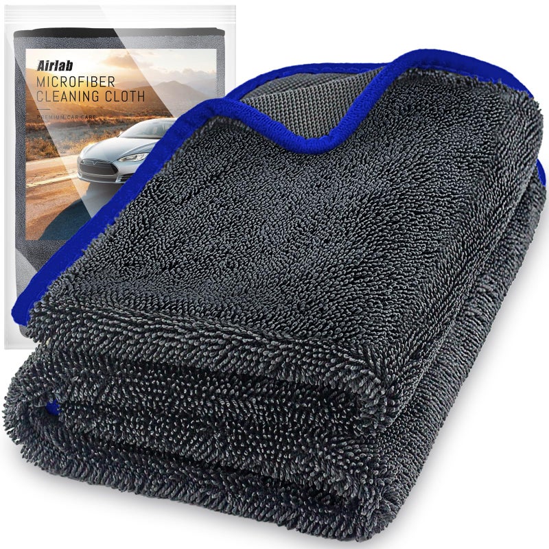 Airlab Microfiber Towels for Cars Wash Drying Extra Large Super Absorbent Cleaning Cloth Auto Detailing Ultra Soft LintFree StreakFree 35 x 24 Inch Pack of 1 GreyBlue 600 GSM