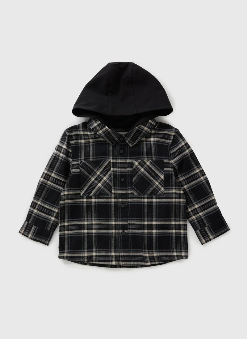 ماتلان Boys Black Check Hood Shacket