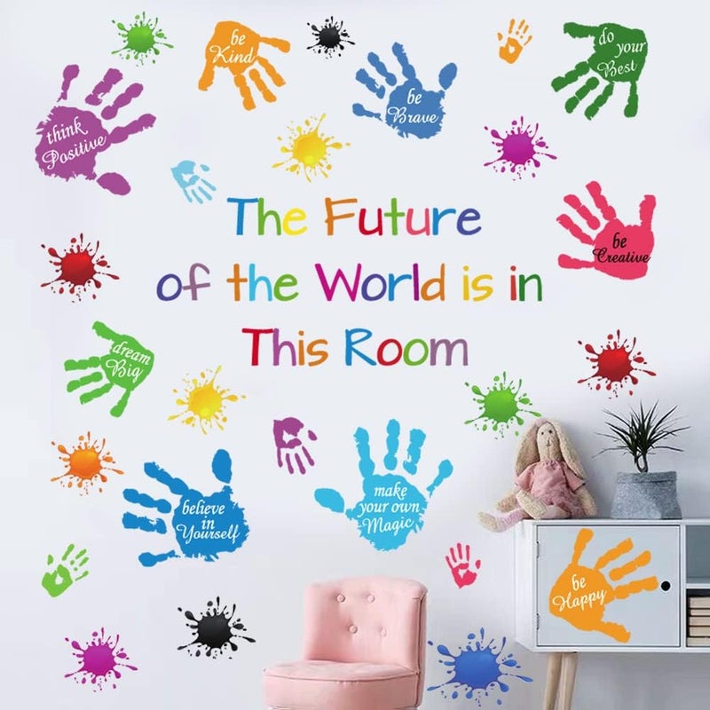 Casa Decor Colorful Inspirational Quotes Wall Stickers Vinyl Paint Splatter Handprint Wall Decals Motivational Lettering Positive Saying Wall Art Sticker for Kids Bedroom Playroom Classroom Nursery Room Decor - Image 1