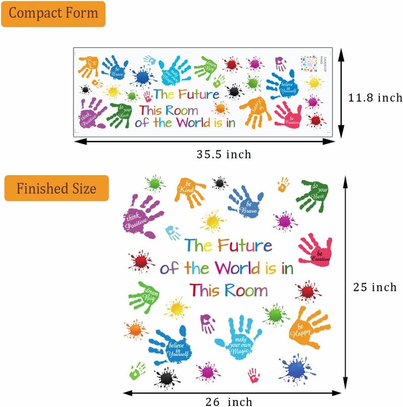 Casa Decor Colorful Inspirational Quotes Wall Stickers Vinyl Paint Splatter Handprint Wall Decals Motivational Lettering Positive Saying Wall Art Sticker for Kids Bedroom Playroom Classroom Nursery Room Decor - Image 2