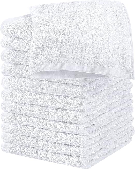12 x 12 Inches White Wash Cloths Bulk 12 Pack Face Cloths Hand Towels for Bathroom Cotton Washcloths Set Soft Cleaning Rags for Bath Body Spa Gym Kitchen Dish  - Image 1