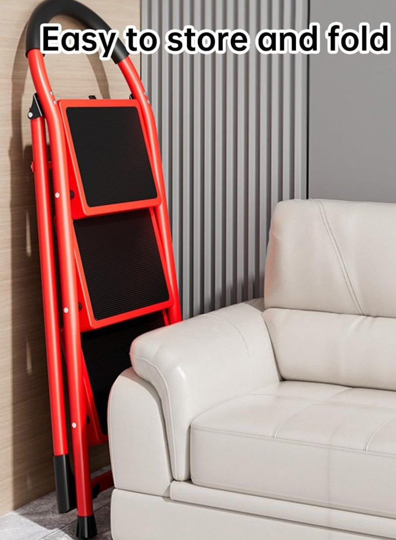 Chase Up 4 Step Ladder Folding Wide Steel 150kg Capacity, Multi Purpose Portable Stool for Home,Kitchen, Garden, Office, WarehouseRed, 4step - Image 4