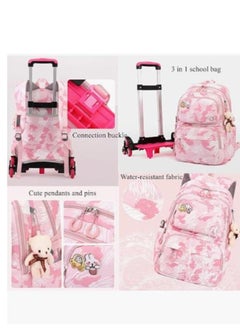 Golden Rolling Backpack For Girls Elementary School Students With Wheels Bookbags Kids Trolley Travel Bag  - Image 4