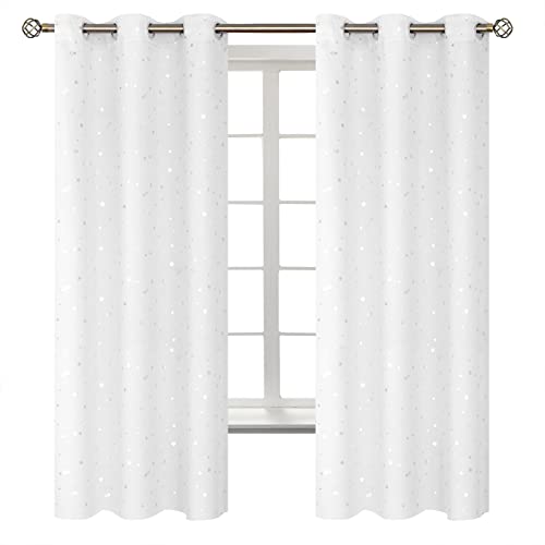 BGment Kids Blackout Curtains for Bedroom  Grommet Thermal Insulated Silver Star Print Room Darkening Curtains for Living Room Set of 2 Panels 42 x 63 Inch White