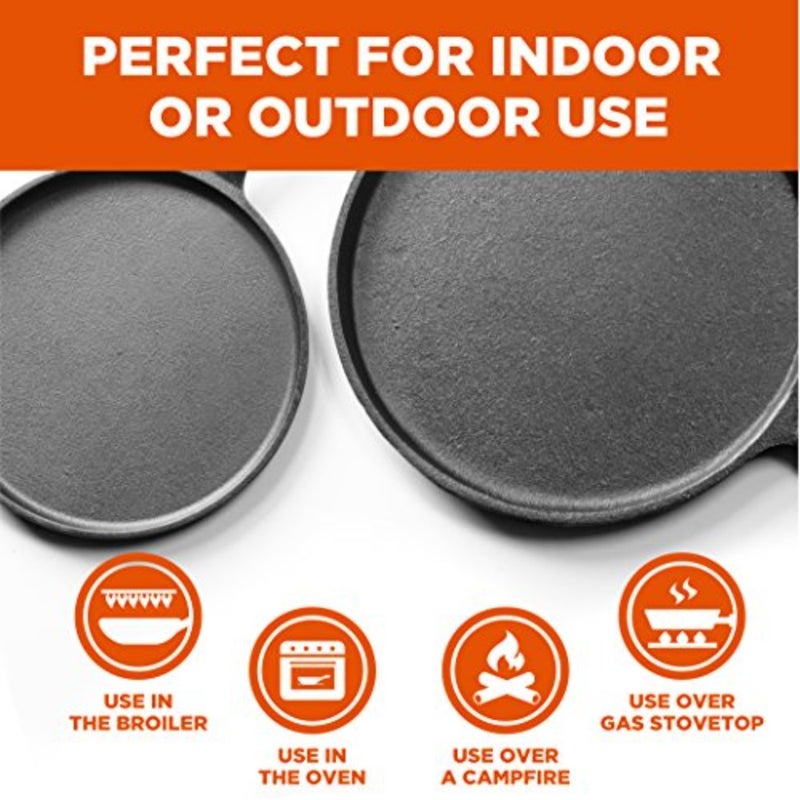 Round Cast Iron Griddle Pan 3-Piece Set 8-inch, 10-inch, and 12-inch - Pre-seasoned Griddle Cast Iron Cookware - Image 4