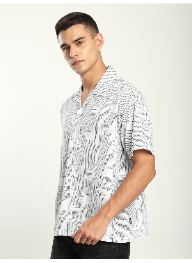 Beyoung White Printed Cuban Shirt  - Image 1