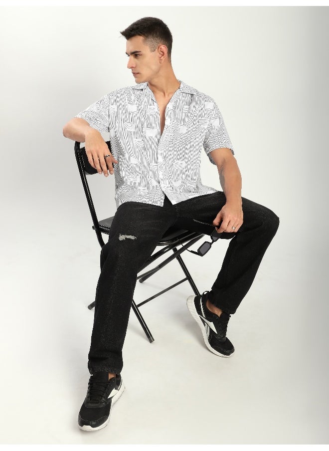 Beyoung White Printed Cuban Shirt  - Image 3