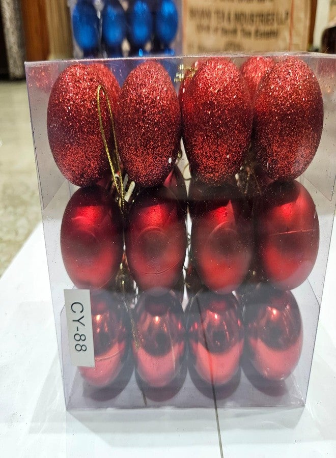 Christmas Tree Ornaments, Red Shiny and Glitter Ball Decorations, 24 Pack - Image 2
