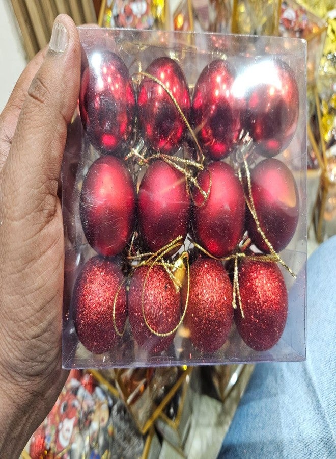 Christmas Tree Ornaments, Red Shiny and Glitter Ball Decorations, 24 Pack - Image 3