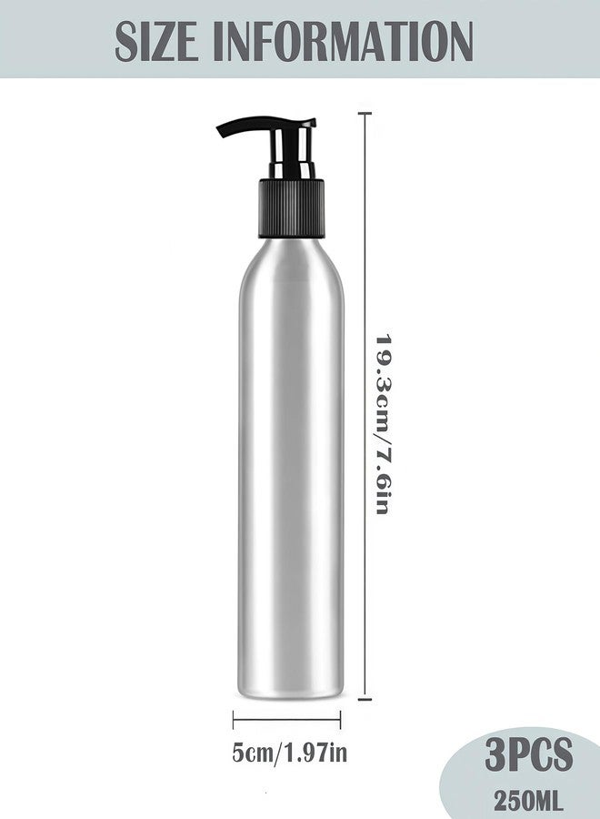 ericotry 3 Pcs 250ml 8.5oz Stainless Steel Pump Bottle Dispenser Leak Proof Refillable Lotion Soap Shampoo Dispenser Cosmetic Containers Jar Kitchen Bathroom Shower Containers for Kitchen Bathroom(Silver) - Image 2