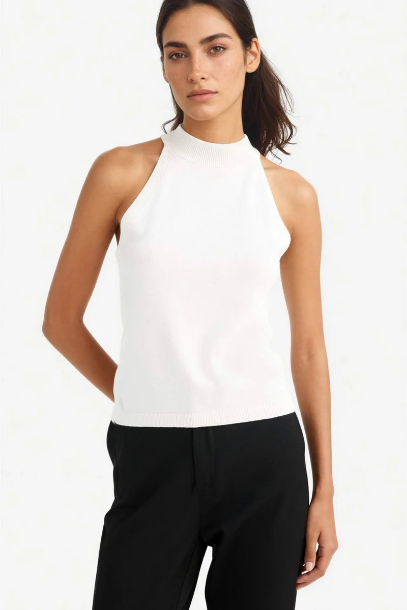 ديفاكتو Slim Fit Knitwear Halter Collar Sleeveless Tank Top