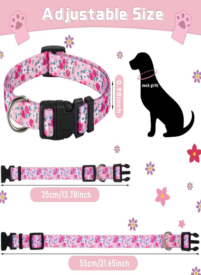 Saintrygo 4 Pcs Floral Dog Collar Cute Flower Female Dog Collar Adjustable Pastel Spring Summer Pet Collars for Small Medium Large Dogs(Large) - Image 2
