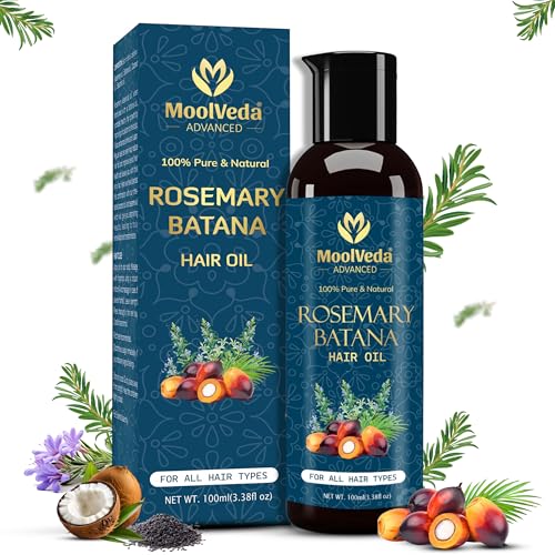 Moolveda Pure Rosemary Batana Oil for Hair Growth By Dr Sebi Sourced From Honduras | Promotes Thicker, Shiny, Stronger & Healthy Hair | Hair Fall Control | (100 ml) - Image 1