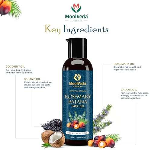 Moolveda Pure Rosemary Batana Oil for Hair Growth By Dr Sebi Sourced From Honduras | Promotes Thicker, Shiny, Stronger & Healthy Hair | Hair Fall Control | (100 ml) - Image 2