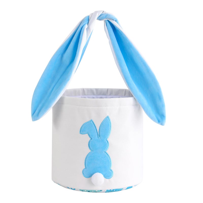 MONOBLANKS Easter Bunny Basket Bags Carrying Gift and Eggs Hunt Bag,Rabbit Canvas Toys Bucket Tote (A-Blue) - Image 1