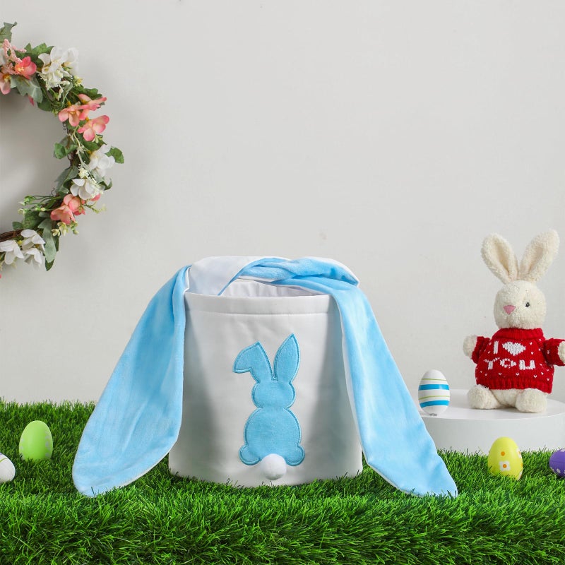 MONOBLANKS Easter Bunny Basket Bags Carrying Gift and Eggs Hunt Bag,Rabbit Canvas Toys Bucket Tote (A-Blue) - Image 2