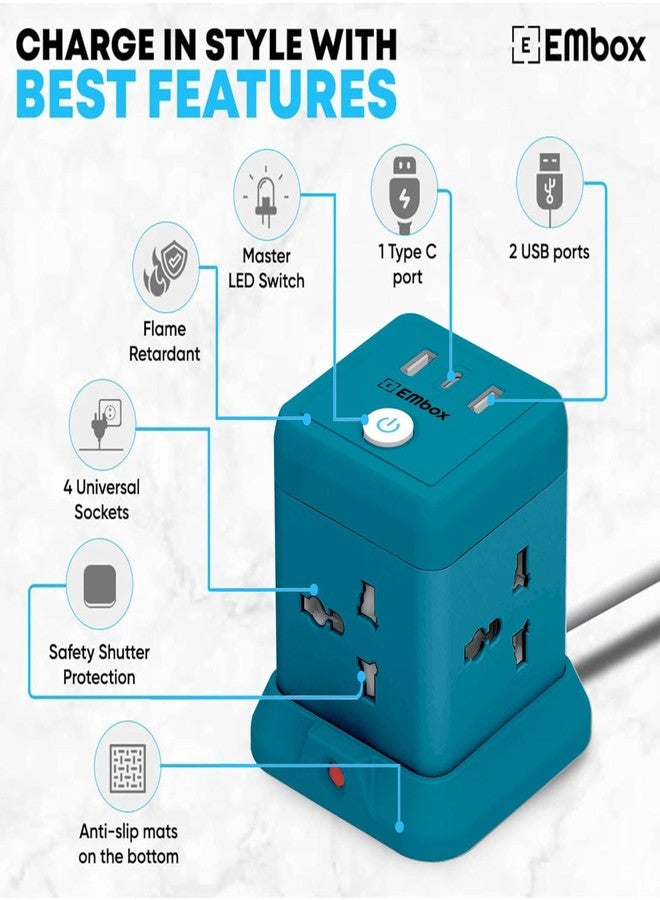 EMBOX لوحة تمديد EMBOX Cube مزودة بمنفذ USB، ومقابس عالمية، ومنفذ USB (2.4 أمبير) (شحن سريع 3.0)، ولوحة تمديد مزودة بمفاتيح، وحماية من الحمل الزائد، ومؤشر. - Image 4