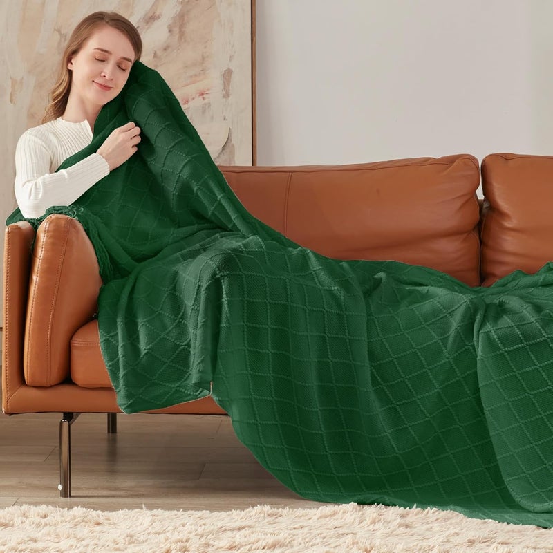inhand Knitted Throw Blanket for Couch and Bed, Soft Living Room Home Decor Knitted Blanket with Tassel, Outdoor Lightweight Breathable Summer Blanket, Farmhouse Warm Woven Decorative, 50"x60" - Image 3