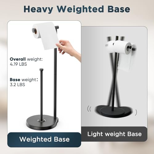 theaoo Heavy-Duty Toilet Paper Holder Stand – Modern Freestanding Bathroom Toilet Tissue Paper Roll Holder with Reserve & Storage, Stainless Steel (Black, Free Standing) - Image 5
