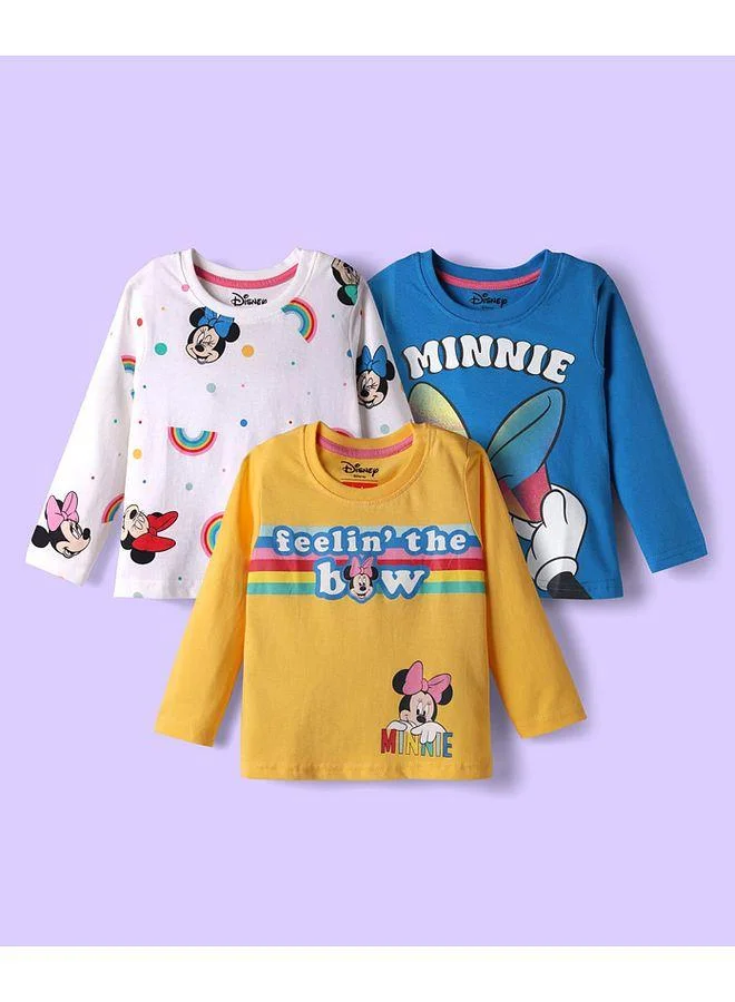 Babyhug Disney Babyhug Disney Single Jersey T-Shirts with Minnie Mouse Graphic (Pack of 3) - Yellow, White, and Blue