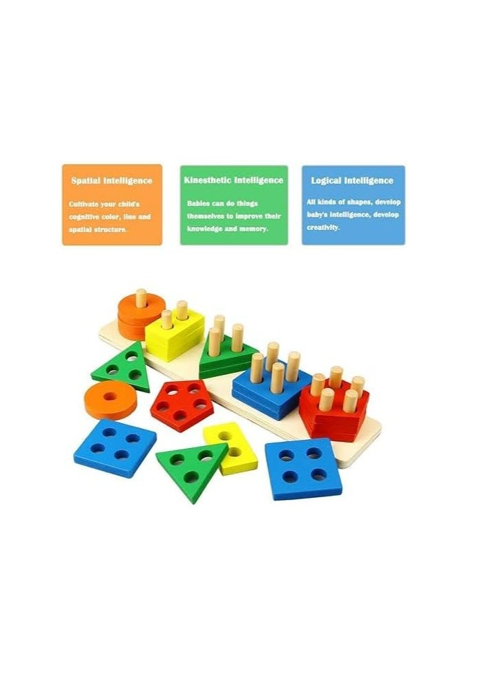 Wooden Number & Shape Stacking Blocks | Montessori Sorting & Stacking Toys | Color Recognition & Shape Sorter Gift for Toddlers
