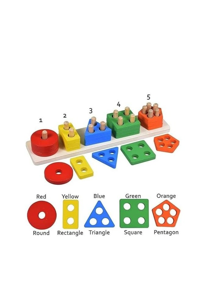 Wooden Number & Shape Stacking Blocks | Montessori Sorting & Stacking Toys | Color Recognition & Shape Sorter Gift for Toddlers
