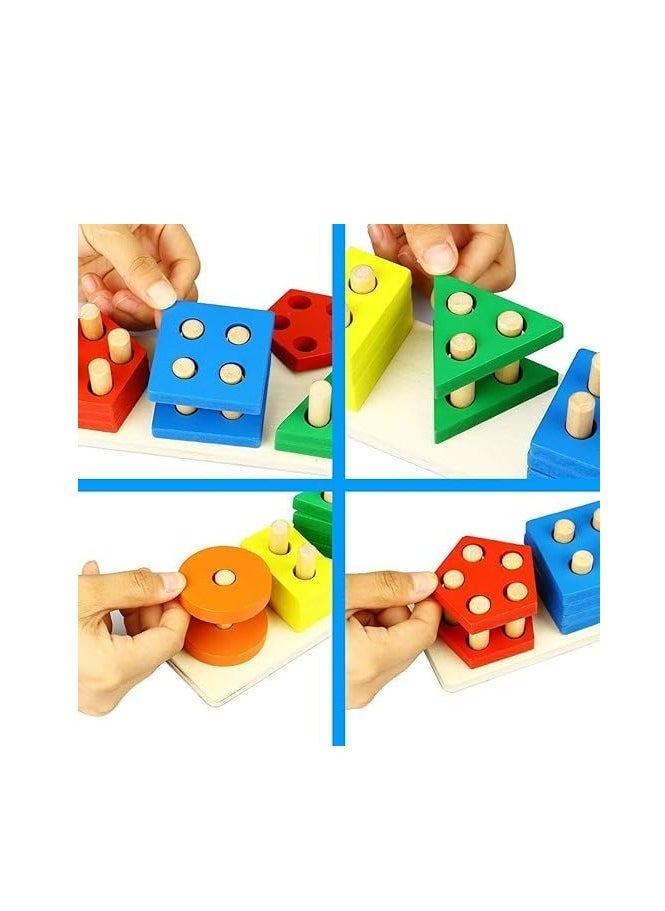 Wooden Number & Shape Stacking Blocks | Montessori Sorting & Stacking Toys | Color Recognition & Shape Sorter Gift for Toddlers