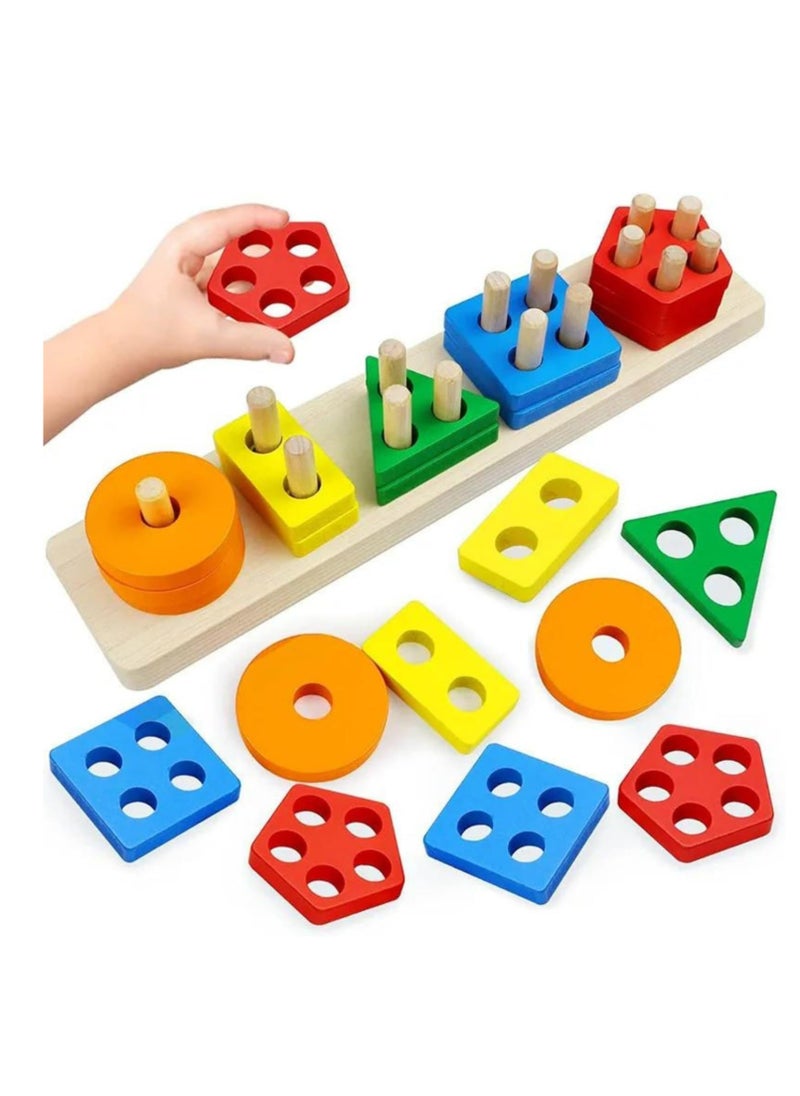 Wooden Number & Shape Stacking Blocks | Montessori Sorting & Stacking Toys | Color Recognition & Shape Sorter Gift for Toddlers