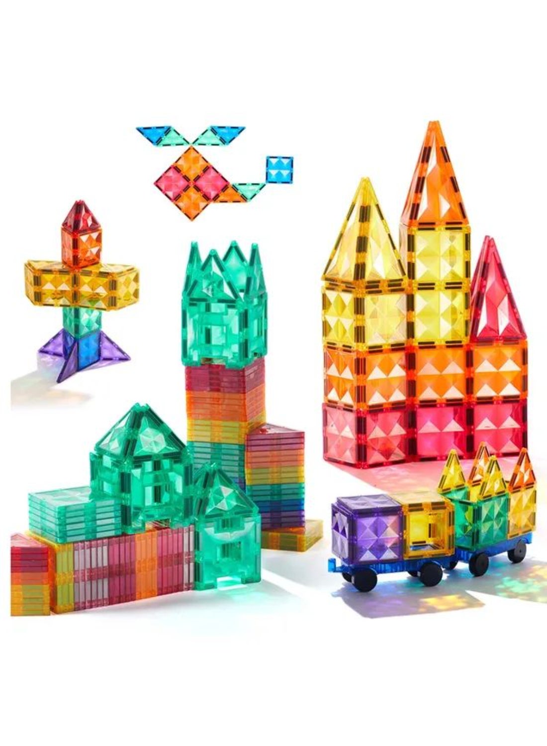 Colorful Magnetic Tiles – 100 PCS Oversized Magnetic Building Blocks for Kids – 75mm STEM Learning Toy with Strong Magnets, Translucent Colors, and Storage Bag – Educational Toy for Ages 3+