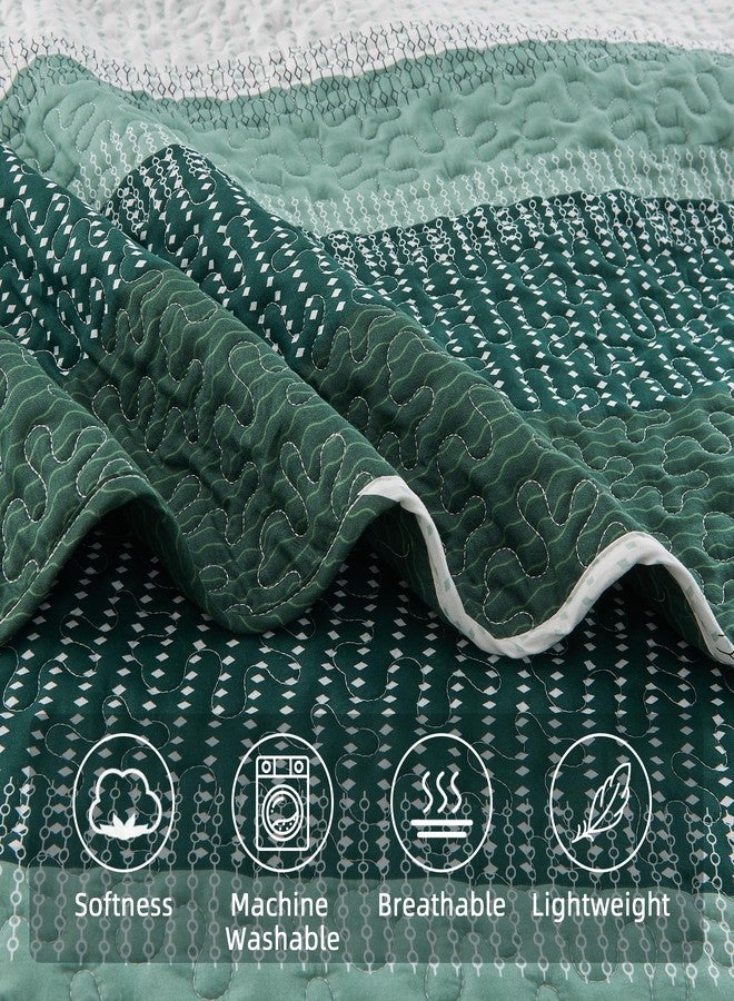 Andency Emerald Green Quilt King(106x96Inch), 3 Pieces (1 Striped Quilt and 2 Pillowcases) Patchwork Striped Bedspread Coverlet Set, Soft Microfiber Lightweight All Season Quilted Bedding Set - Image 5