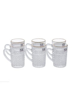 Max Tea Bowls Set With A Glass Handle With A Golden Line 6 Pieces  - Image 3