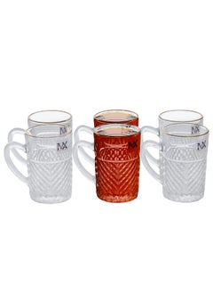 Max Tea Bowls Set With A Glass Handle With A Golden Line 6 Pieces  - Image 1