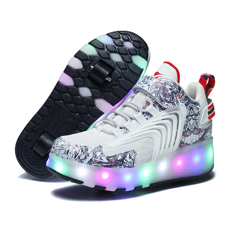 Generic Genuine goods walking shoes Girls 6 to 12 years old childrens double-wheel four-wheel pulley skating high-looking retractable with wheels 8088 White