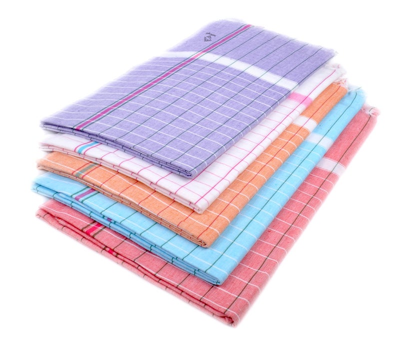 Sathiyas Cotton Bath Towel 480 GSM (Set of 5) (Lavender, White, Orange, Blue, Red) Non-Terry Cotton Towel Soft Absorbent & Quick Dry 165 cm X 85 cm Towels for Bath Pool Beach Picnic & Travel - Image 1