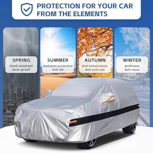 Holthly 10 Layers SUV Car Cover Custom Fit for Ford Explorer (2006-2025), Waterproof All Weather for Automobiles, Outdoor Full Cover Sun Dust Rain Protection with Cotton. Silver - Image 5