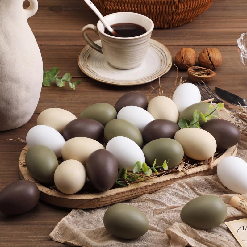 Gejoy 24 Pcs Neutral Easter Eggs Plastic Fake Chicken Eggs 236 Inch Vintage Boho Easter Decor Pastel Bowl Vase Fillers Farmhouse Spring Decorations for Home Table DIY Craft Neutral - Image 2